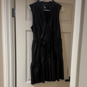 Black Faux Leather Babydoll Dress